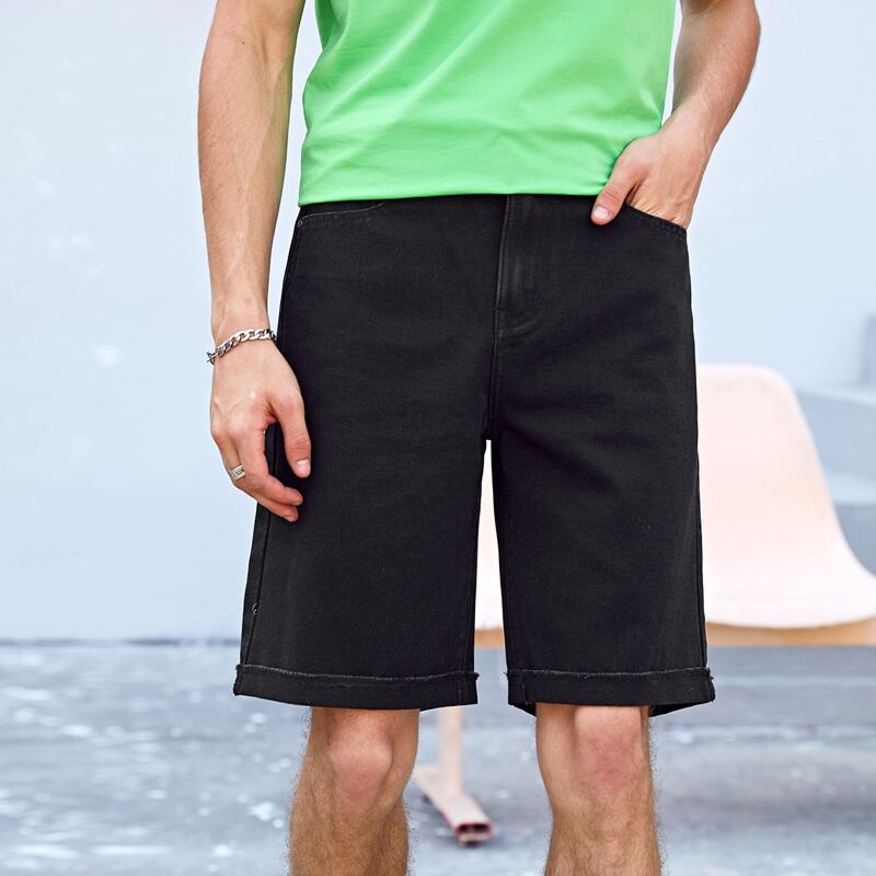 

Guys Solid Straight Leg Denim Shorts, Black