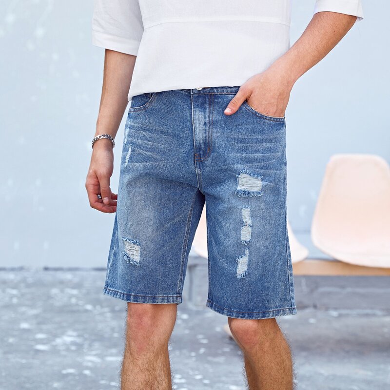 

Guys Ripped Straight Leg Denim Shorts, Medium wash