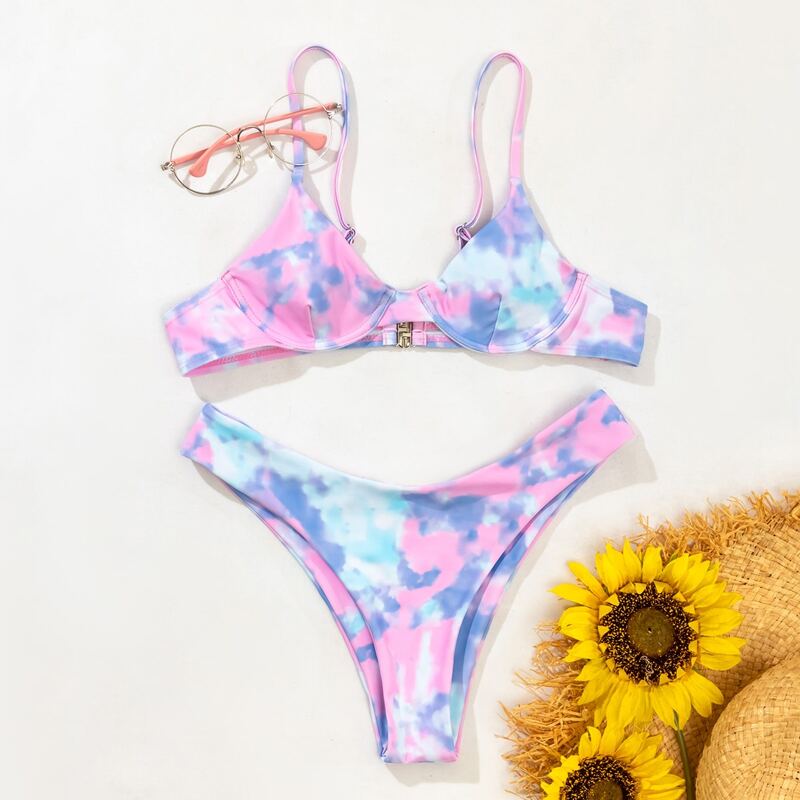 

Tie Dye High Cut Bikini Swimsuit, Multicolor