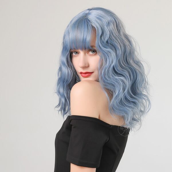 

Natural Curly Wig With Bangs, Blue