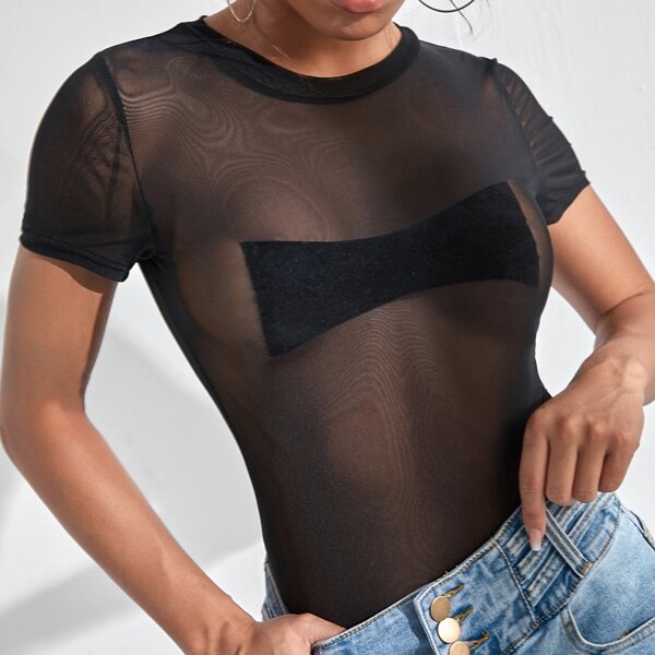 

Sheer Mesh Solid Top, Black