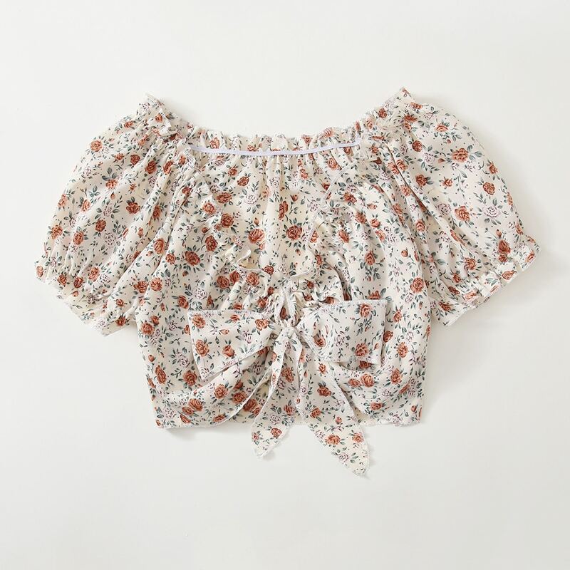 

Ditsy Flower Knot Front Crop Top, Multicolor