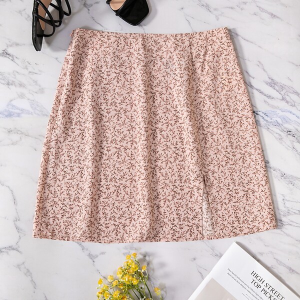 

Ditsy Floral Print Slit Hem Skirt, Multicolor
