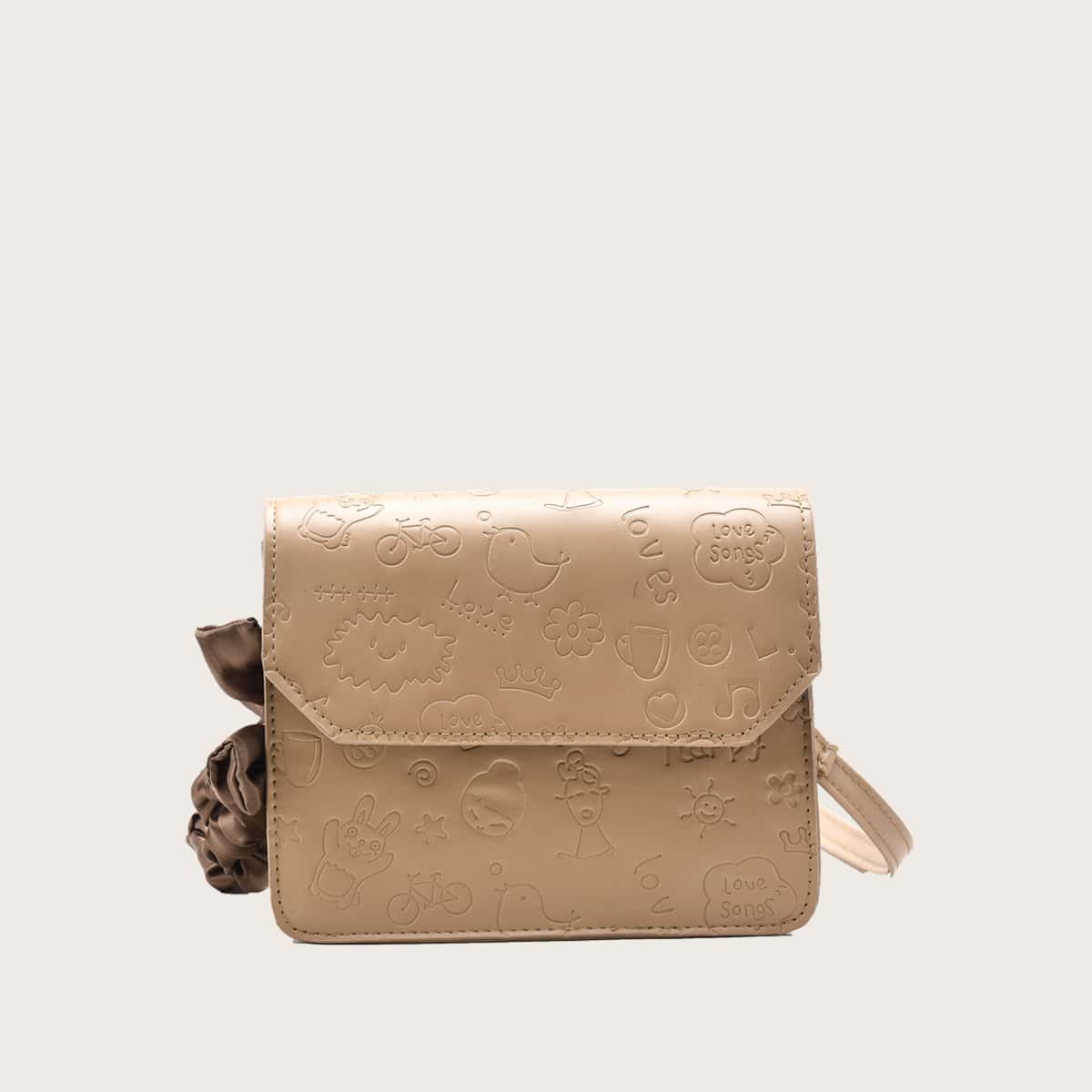 

Cartoon Pattern Flap Crossbody Bag, Khaki