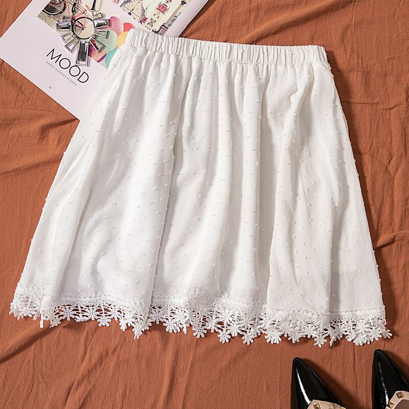

Contrast Lace Solid Skirt, White