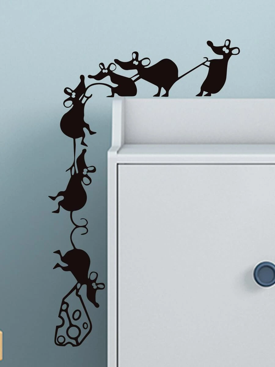 Pegatina de pared con estampado de ratón de dibujos animados - Negro - Ver 1