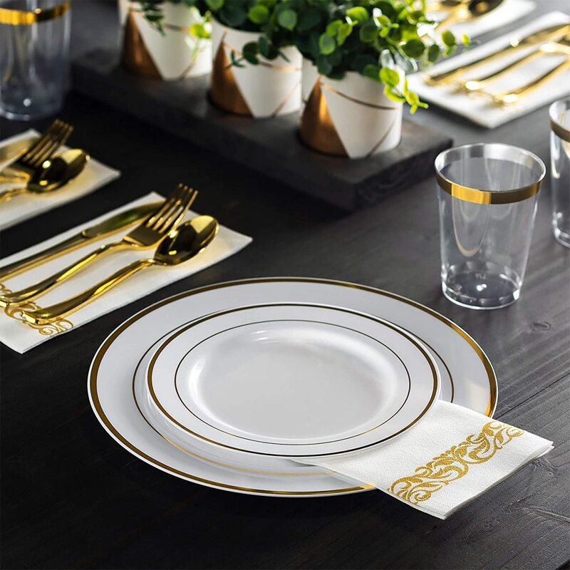 

6pcs Disposable Round Plate, Gold