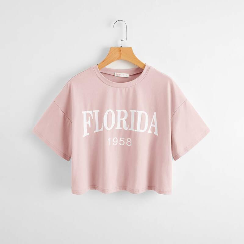 

Letter Drop Shoulder Tee, Baby pink