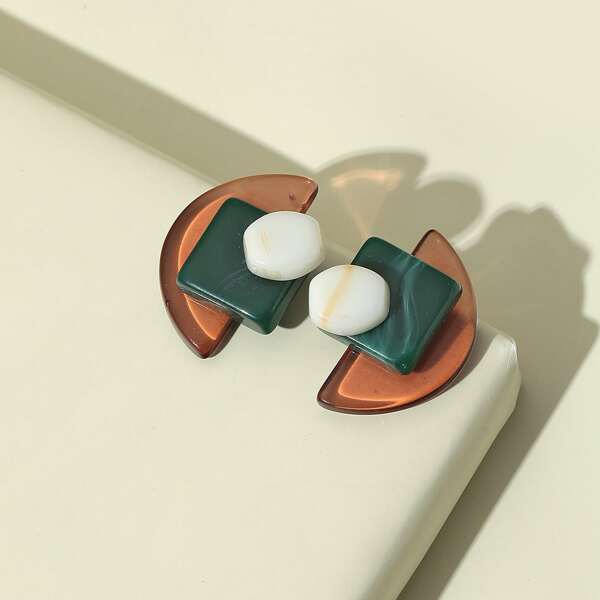

Color Block Geo Design Stud Earrings, Multicolor