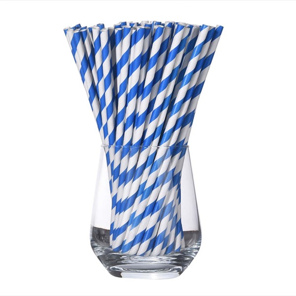

25pcs Spiral Striped Disposable Straw, Blue