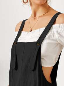 SHEIN VCAY Slant Pocket Solid Overall Romper - Black - View 5