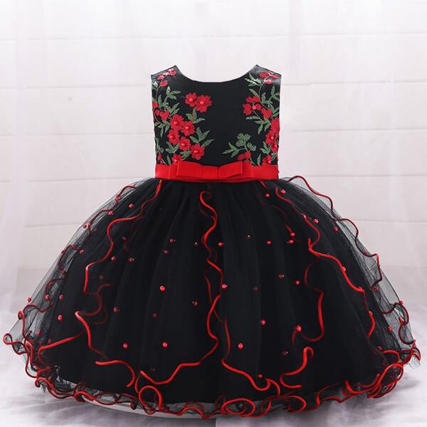 

Baby Girl Beaded Embroidery Mesh Gown Dress, Black