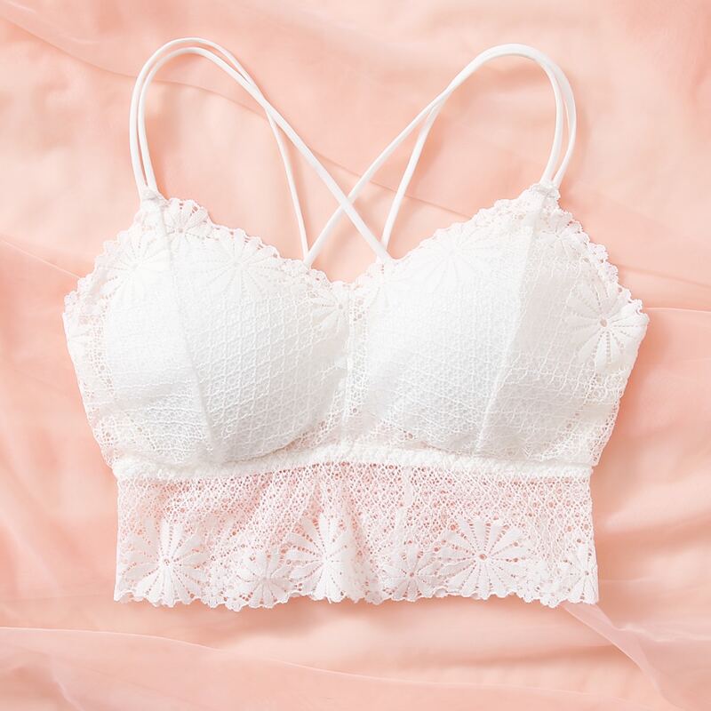 

Floral Lace Criss Cross Bralette, White