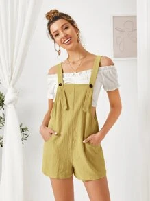 SHEIN Essnce Mono overol unicolor con bolsillo - Mostaza Amarilla - Ver 1