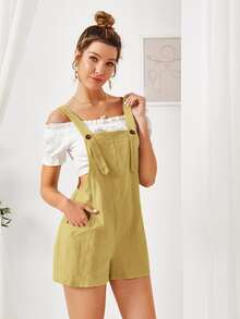 SHEIN Essnce Mono overol unicolor con bolsillo - Mostaza Amarilla - Ver 3