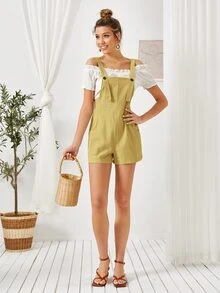 SHEIN Essnce Mono overol unicolor con bolsillo - Mostaza Amarilla - Ver 4