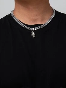 男士骷髏吊墜項鍊 - 銀色 - 查看 3