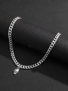 男士骷髏吊墜項鍊 - 銀色 - 查看 4