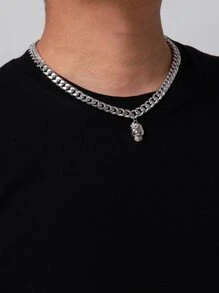 男士骷髏吊墜項鍊 - 銀色 - 查看 6