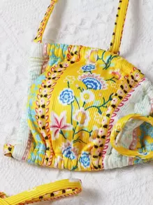 Swim Mod Summer Beach Ditsy Floral Rib Tie Side Bikini Set