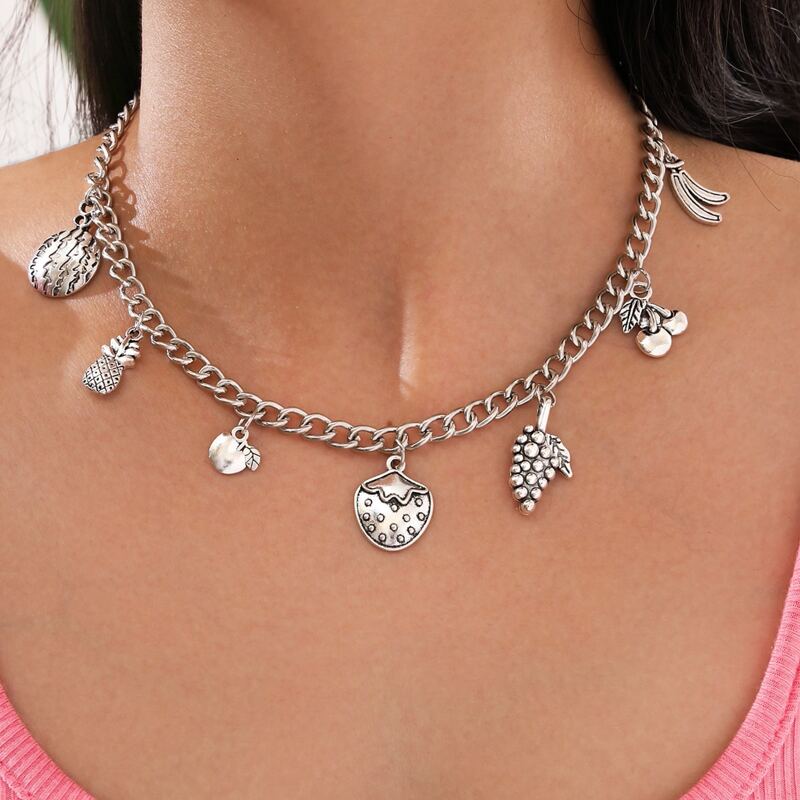 

Fruit Charm Necklace, Silver