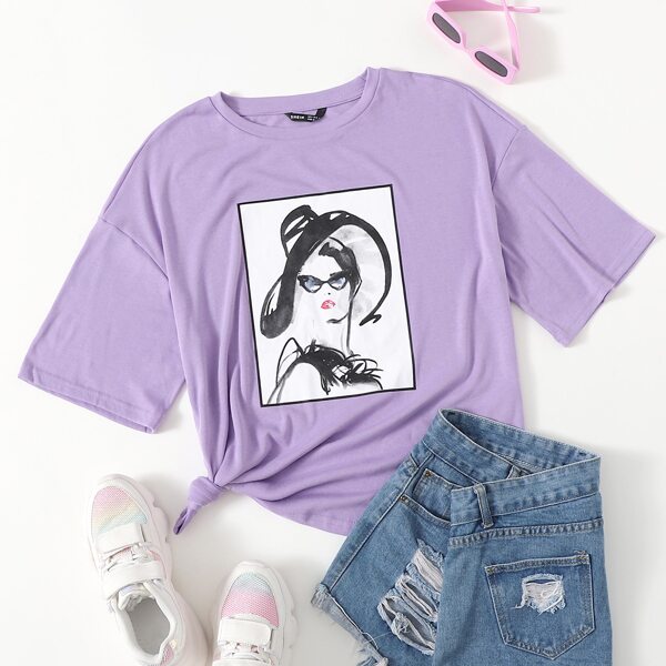 

Drop Shoulder Figure Graphic Tee, Lilac purple