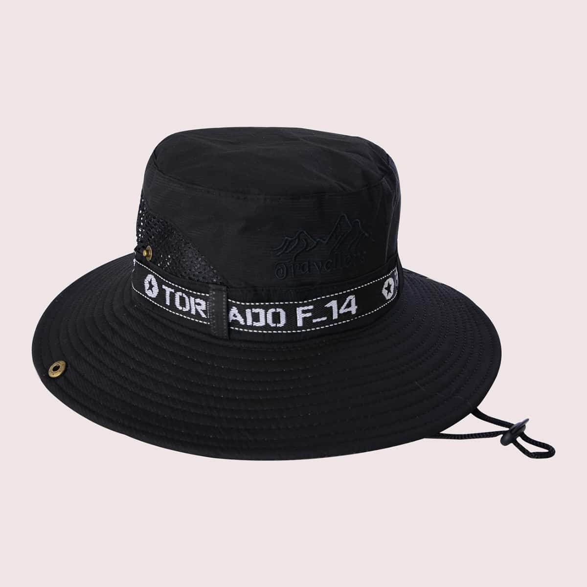 

Guys Letter Tape Drawstring Tilley Hat, Black