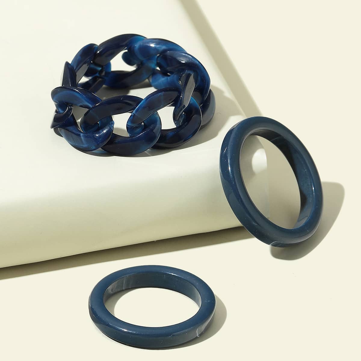 

3pcs Chain Design Ring, Blue