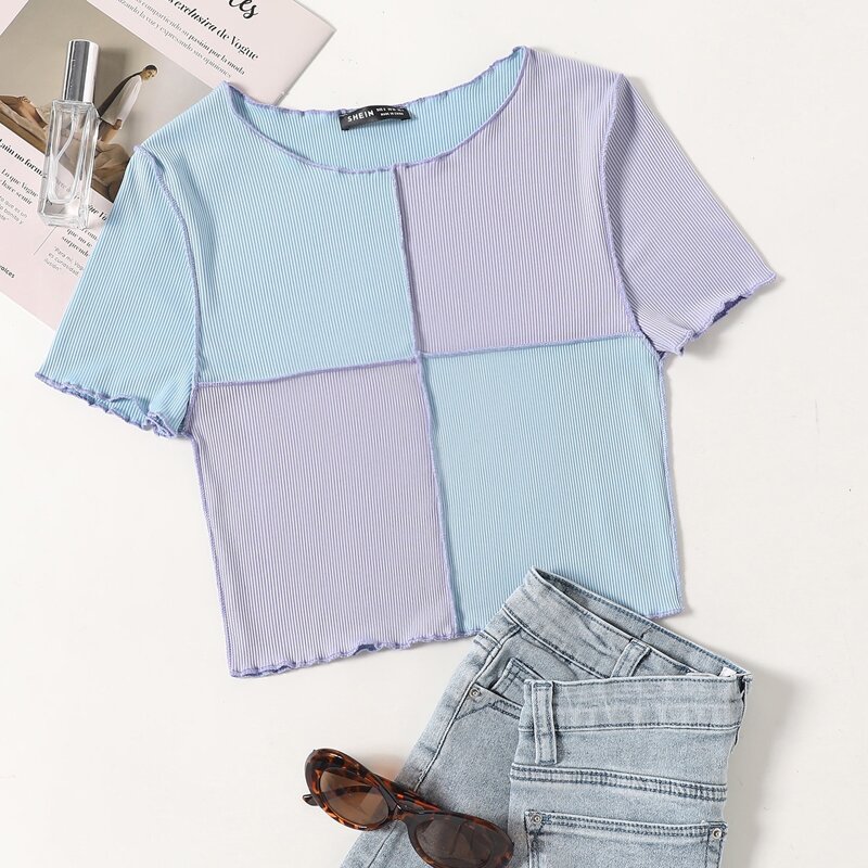 

Two Tone Lettuce Trim Crop Tee, Multicolor