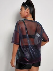 Plus Drop Shoulder Sheer Mesh Top