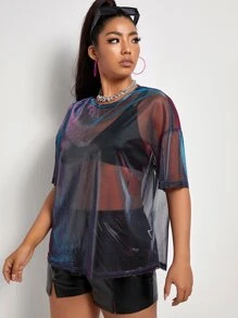 Plus Drop Shoulder Sheer Mesh Top