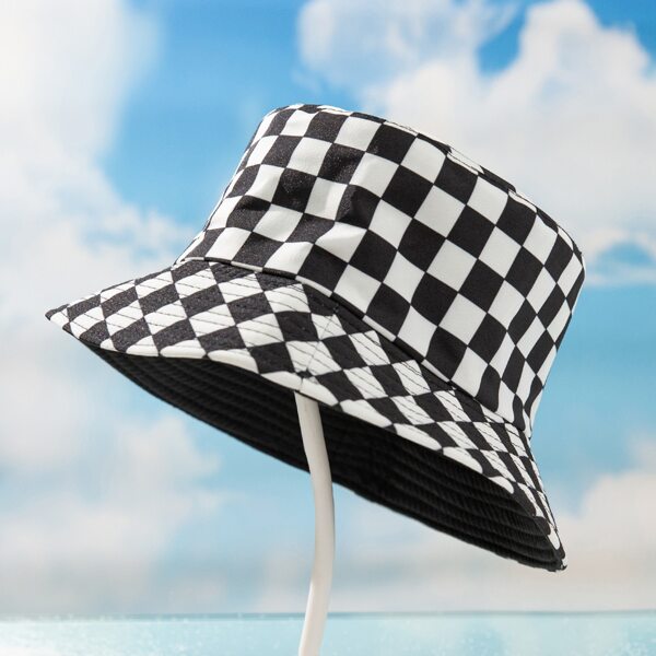 

Kids Checker Pattern Bucket Hat, Black and white
