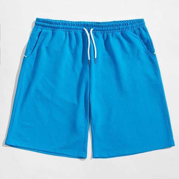 

Men Solid Drawstring Waist Shorts, Blue