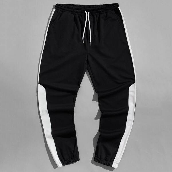 

Men Contrast Panel Drawstring Sweatpants, Black