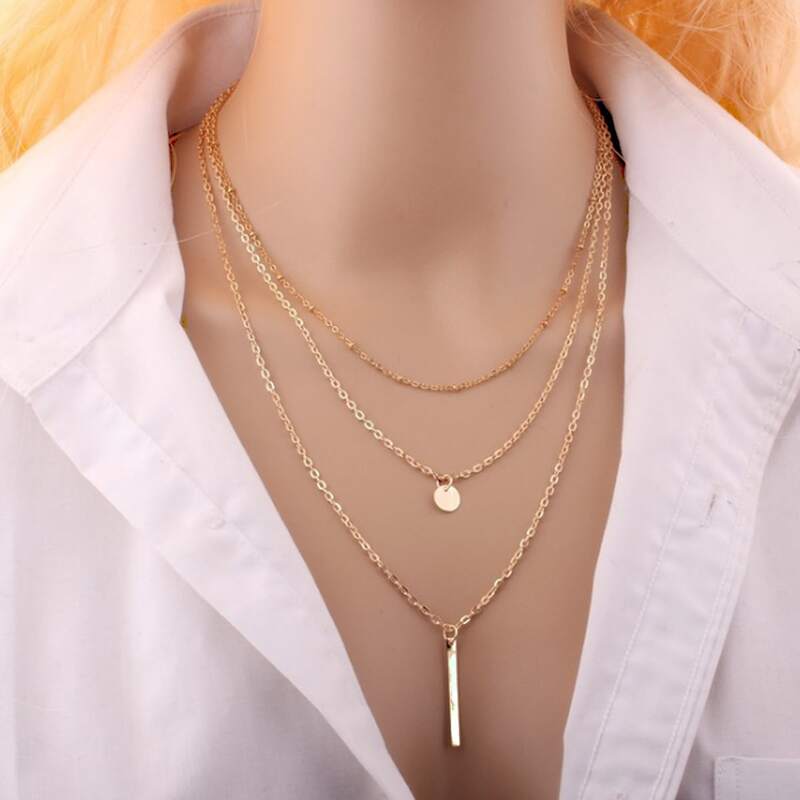 

Coin & Bar Layered Necklace, Gold