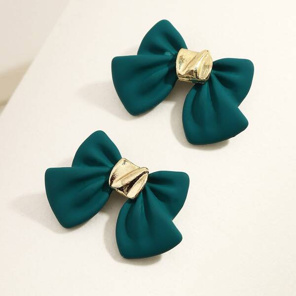 

Bow Design Earrings, Dark green