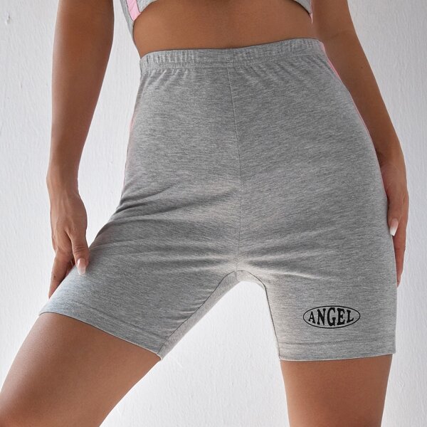 

Letter Graphic Colorblock Biker Shorts, Light grey