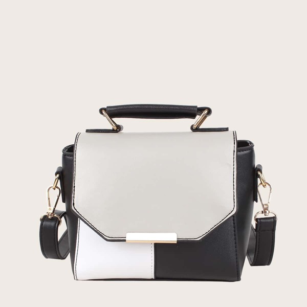 

Color Block Flap Satchel Bag, Grey