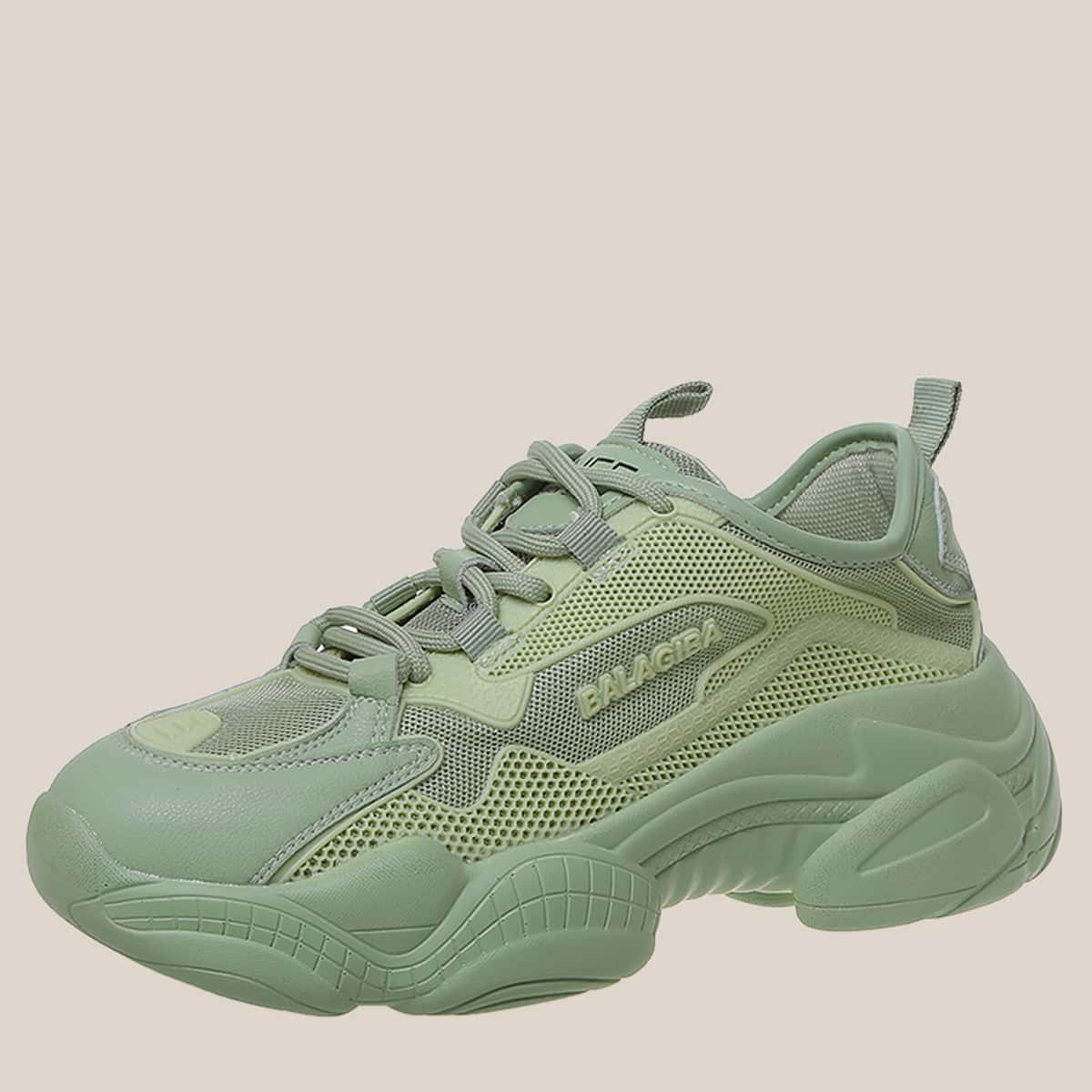 

Lace-up Mesh Chunky Sneakers, Green