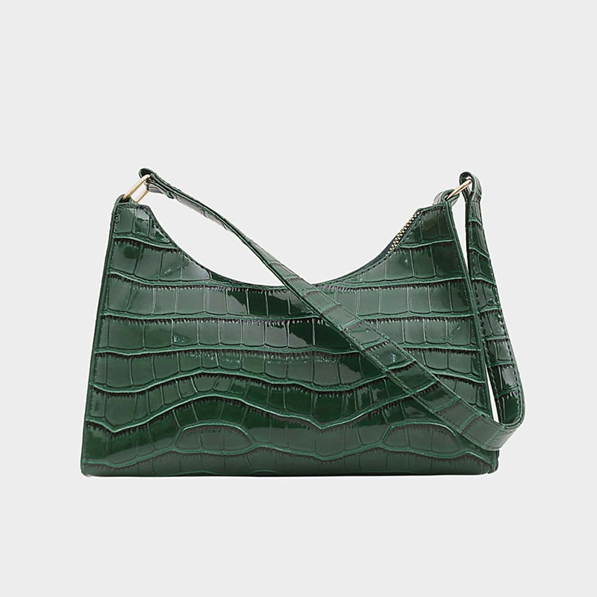 

Croc Embossed Baguette Bag, Dark green