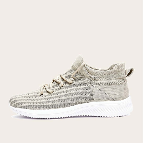 

Lace-up Decor Knit Sneakers, Beige