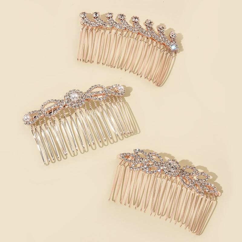 

3pcs Rhinestone Hair Pin, Gold