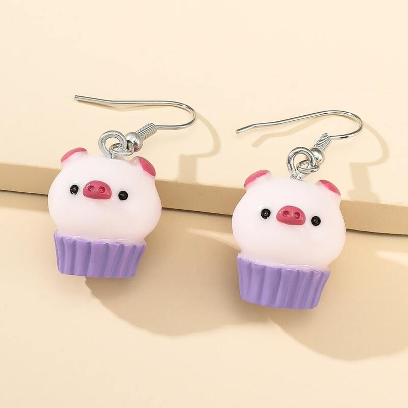 

Cartoon Pig Drop Earrings, Multicolor