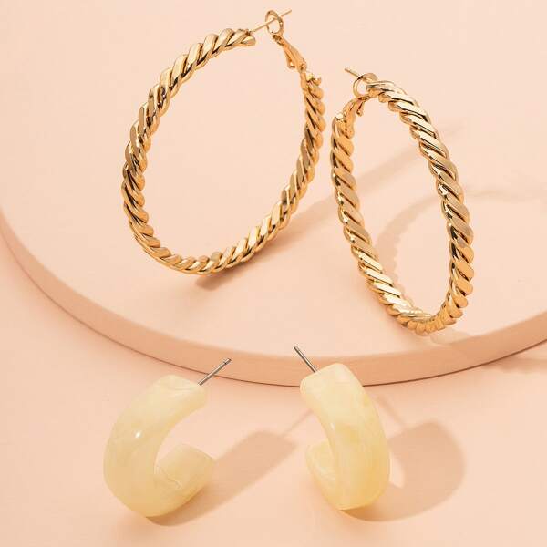 

2pairs Hoop Earrings, Gold