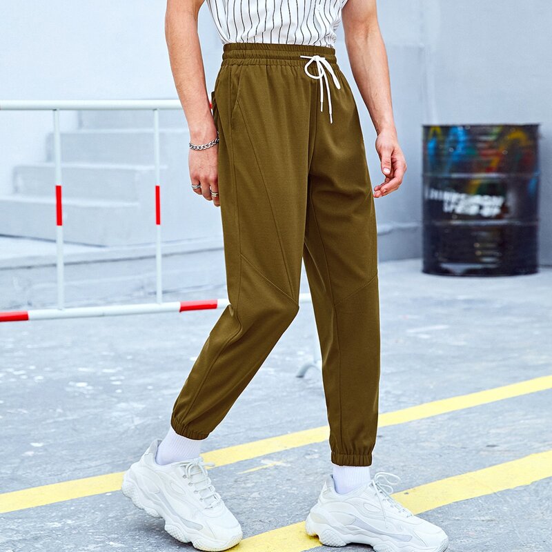 

Guys Letter Patched Drawstring Sweatpants, Olive green