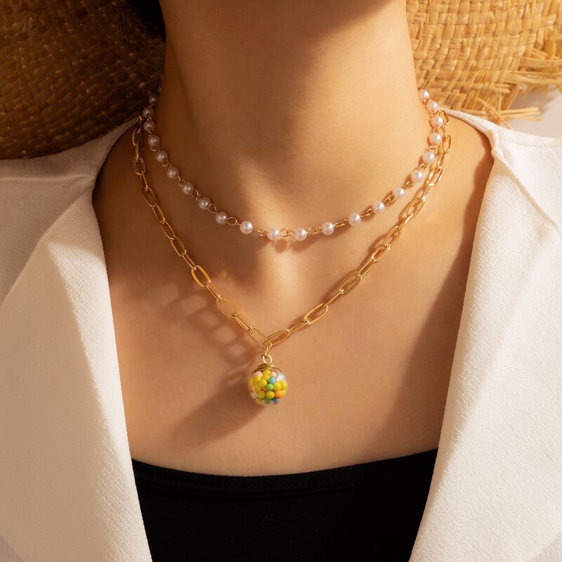 

Ball & Faux Pearl Decor Layered Necklace, Multicolor