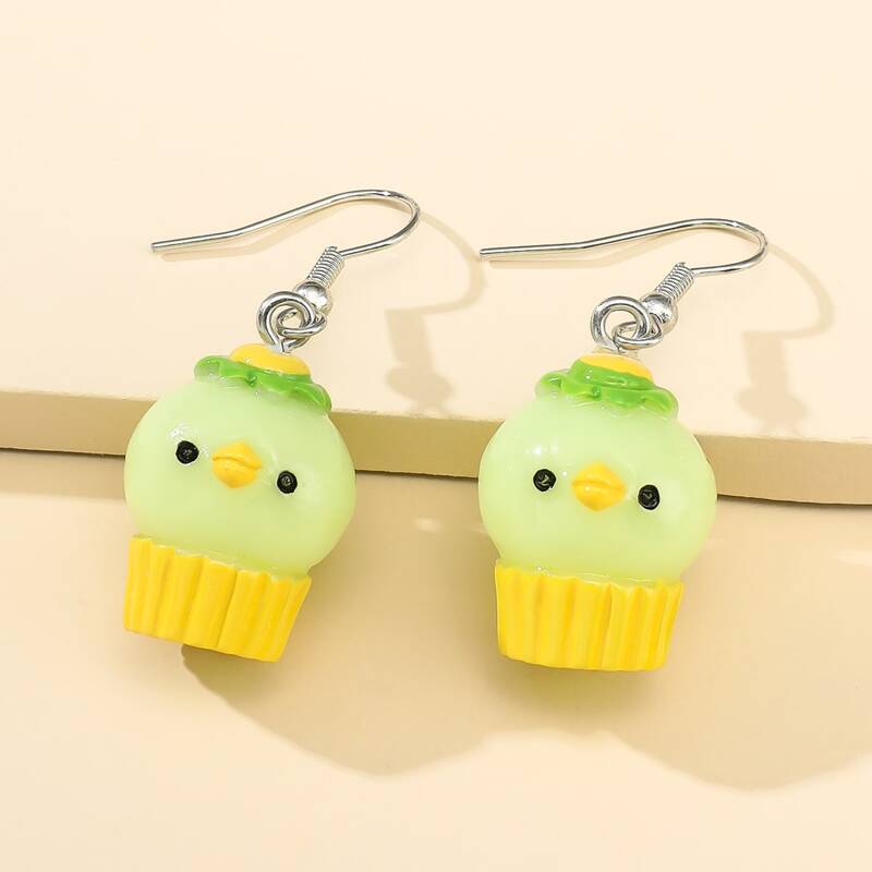 

Cartoon Duck Drop Earrings, Mint green