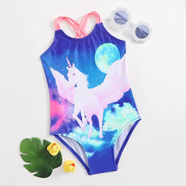 

Toddler Girls Unicorn Print One Piece Swimsuit, Multicolor