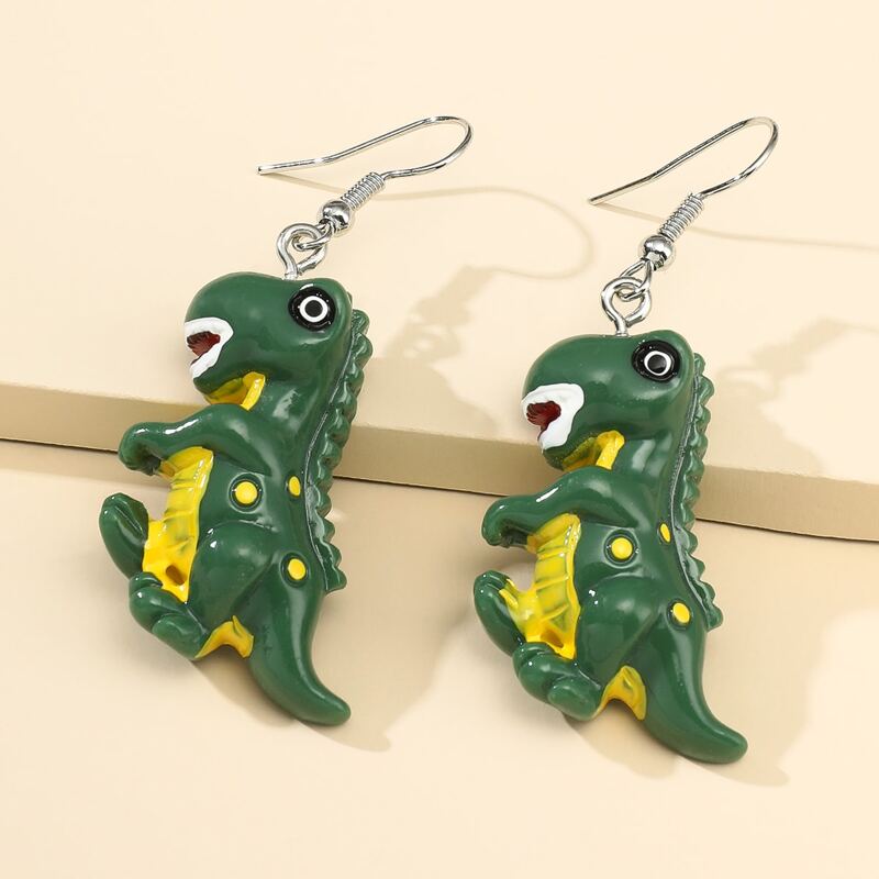 

Cartoon Dinosaur Drop Earrings, Green