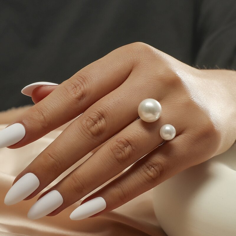 

Faux Pearl Cuff Ring, Gold